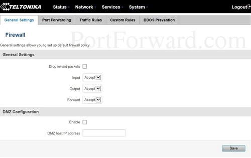 Teltonika RUT950 Firewall General Settings