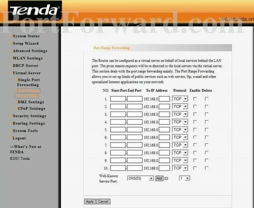 Tenda D840R port forward