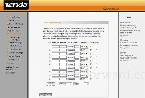 Tenda W311R+ Port Range Forwarding