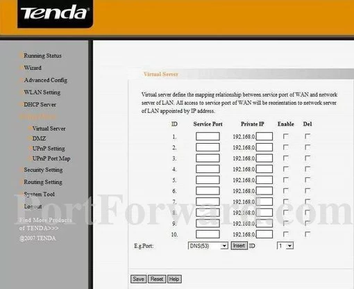 Tenda W541R port forward