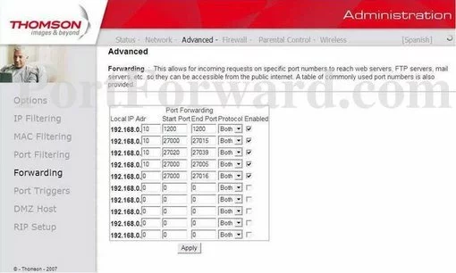 Thomson-Alcatel DWG855T port forward