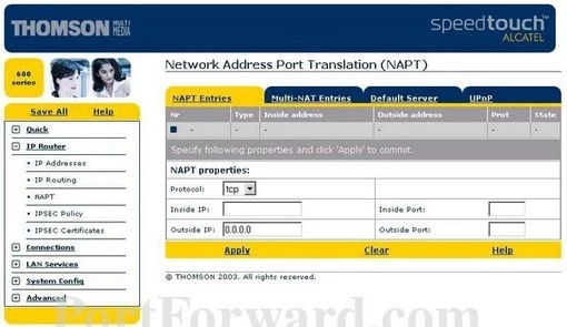Thomson-Alcatel Speedtouch608 port forward