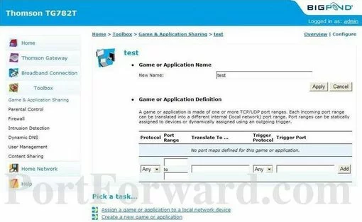 Thomson-Alcatel TG782T port forward