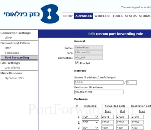 Tilgin NB403 Port Forwarding Edit