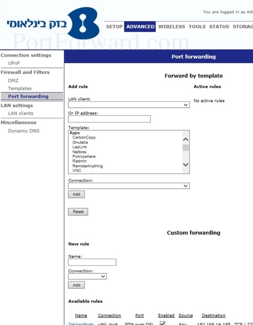 Tilgin NB403 Port Forwarding