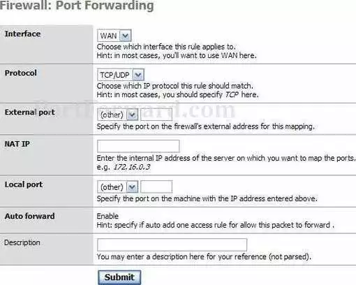 Top Global MB6000 port forward