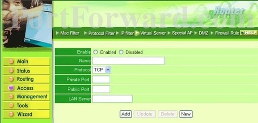 Topcom BR604 port forward