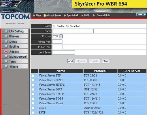 Topcom WBR654 port forward
