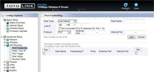 Totolink N151RA Port Forwarding 2