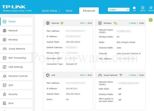 TP-Link Archer C1200 Advanced Status