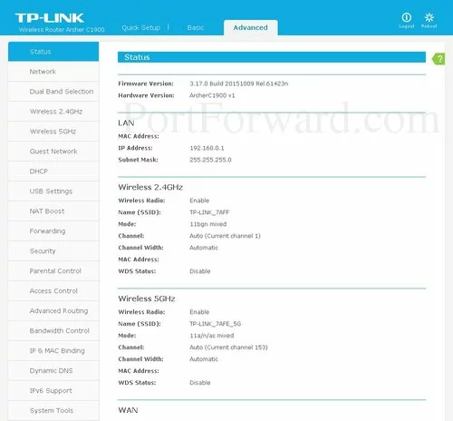 TP-Link Archer C1900 Advanced Status