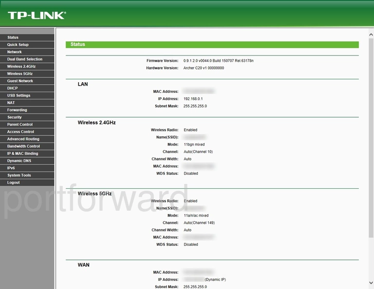 router status mac address internet IP