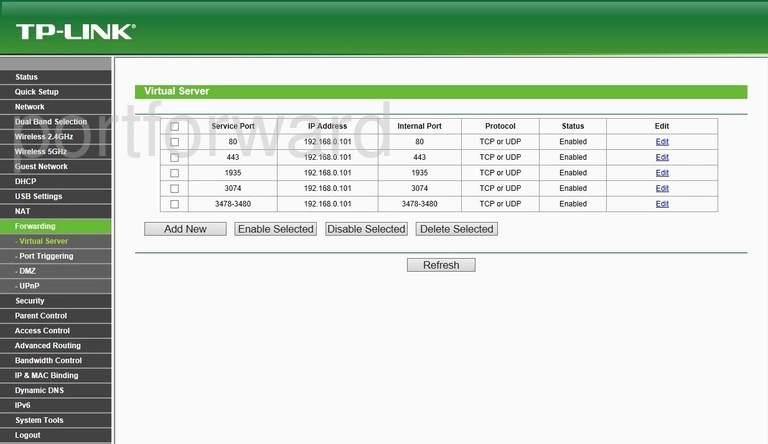 router virtual server screenshot