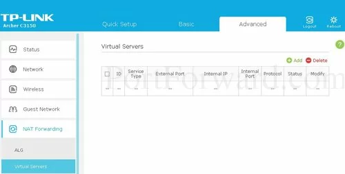 TP-Link Archer C3150 Virtual Servers