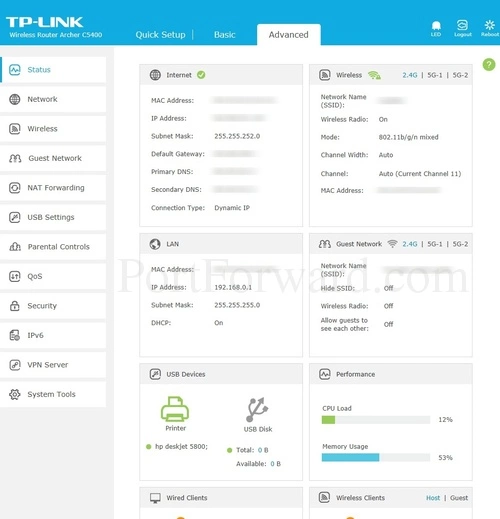 TP-Link Archer C5400 Advanced Status