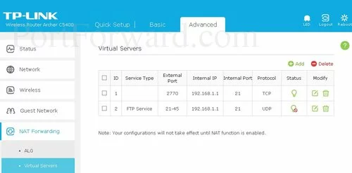 TP-Link Archer C5400 Virtual Servers