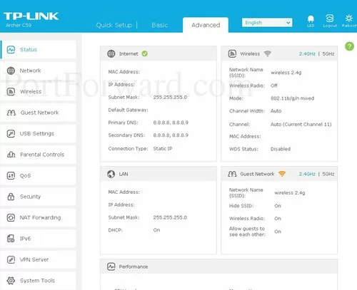 TP-Link Archer C59 Advanced Status