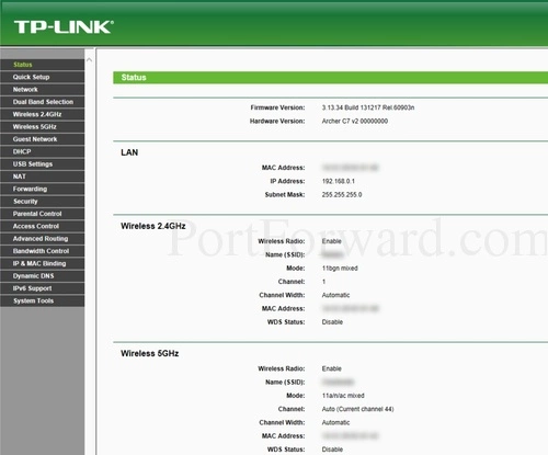 TP-Link Archer C7 v2 Status