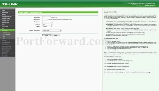 TP-Link Archer_C7 port forward