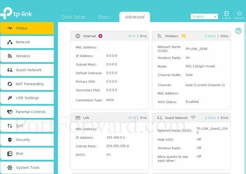 TP-Link Archer C8 Advanced Status