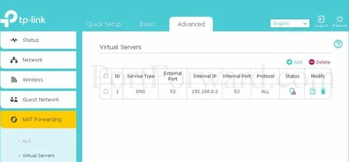 TP-Link Archer C8 Virtual Servers