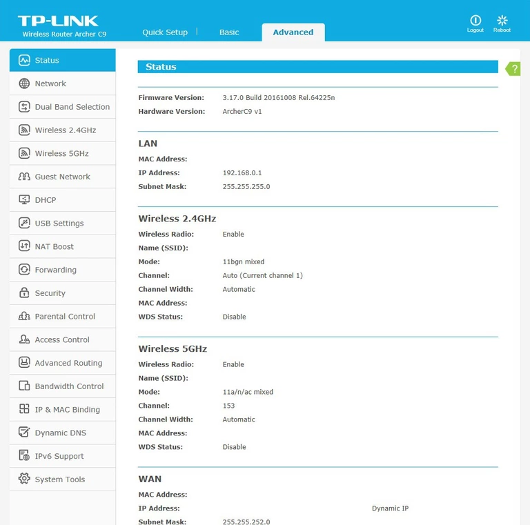 TP-Link Archer C9 Status