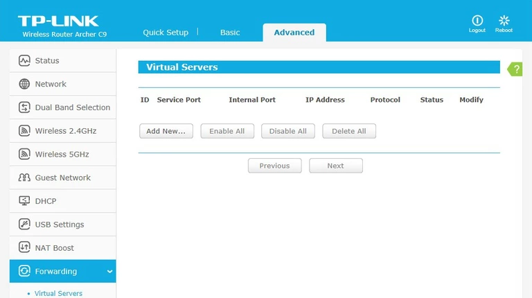 TP-Link Archer C9 Virtual Servers