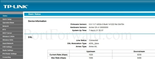 TP-Link Archer D5 Basic Status