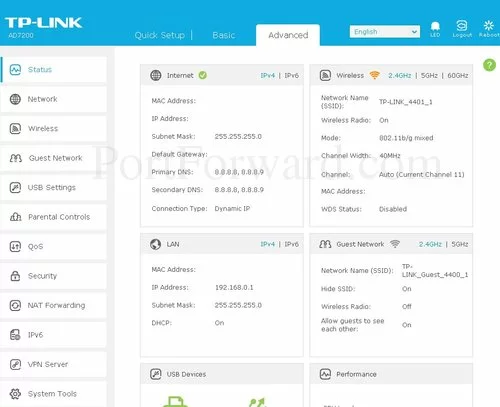 TP-Link Talon AD7200 Advanced Status