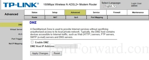 TP-Link TD854W DMZ