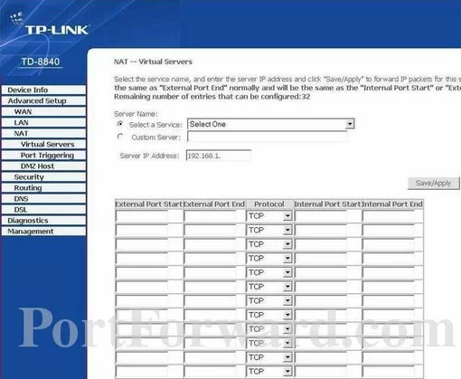 TP-Link TD-8840 port forward