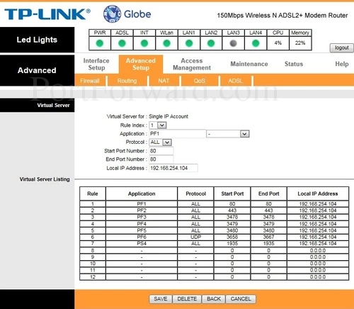 TP-Link TD-W8901N Virtual Server