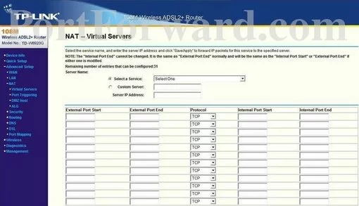TP-Link TD-W8910G port forward
