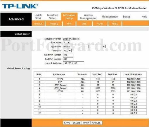 TP-Link TD-W8951ND port forward