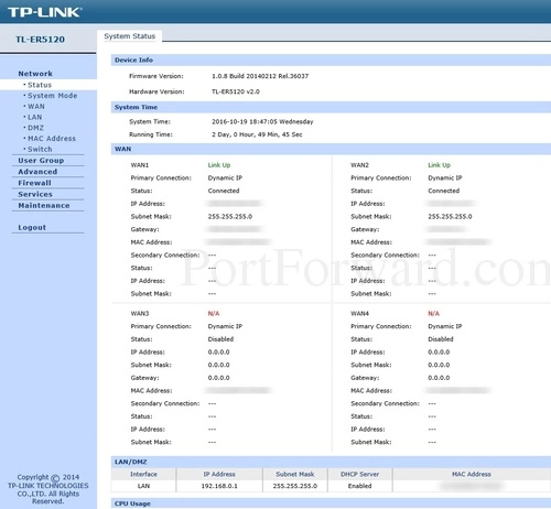 TPLink TLER5120 Status