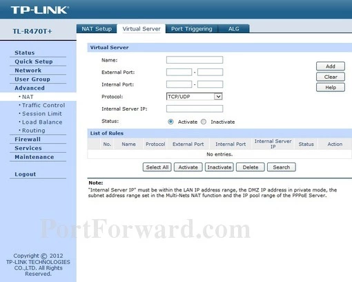 TP-Link TL-R470T_Plus port forward