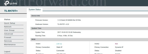 TP-Link TL-R470T System Status