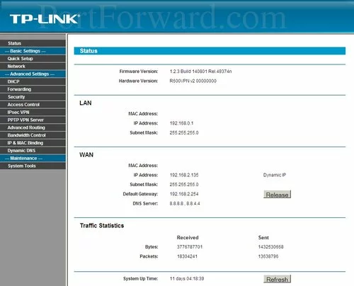 TP-Link TL-R600VPN Status