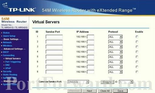 TP-Link TL-WR541Gv2 port forward