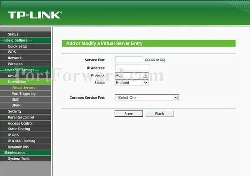 TP-Link TL-WR720N port forward