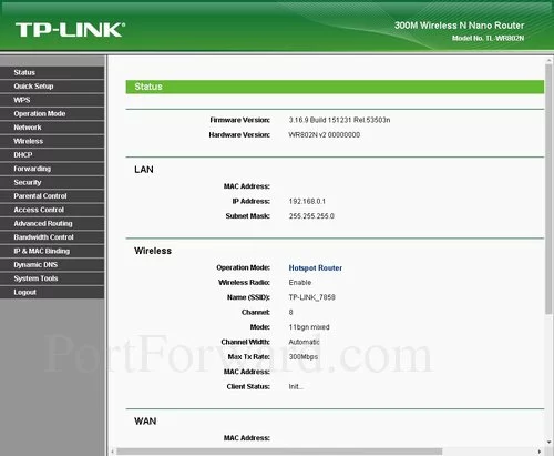 TP-Link TL-WR802N Status