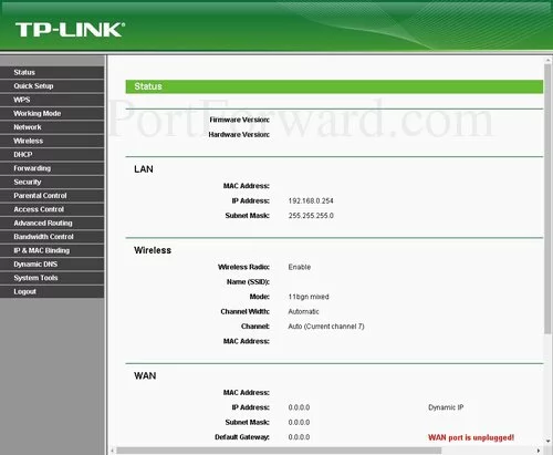 TP-Link TL-WR810N Status