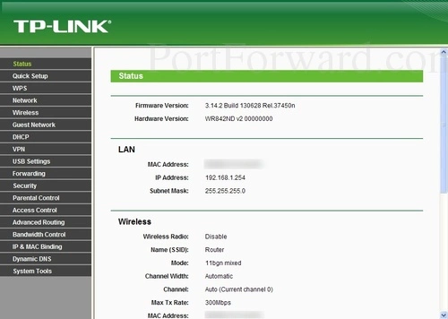 TP-Link TL-WR842N Status