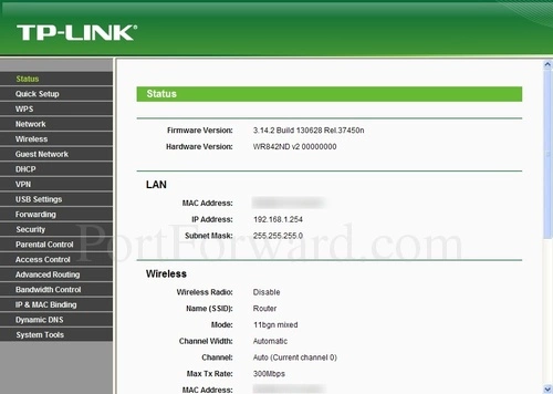 TP-Link TL-WR842ND Status