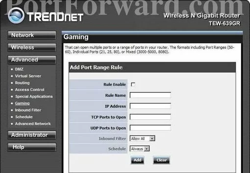Trendnet TEW-639GR port forward