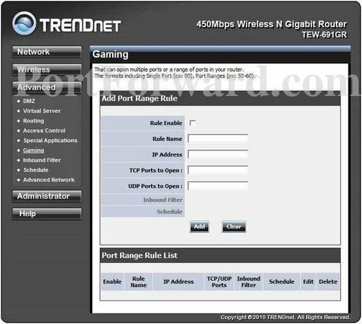 Trendnet TEW-691GR port forward