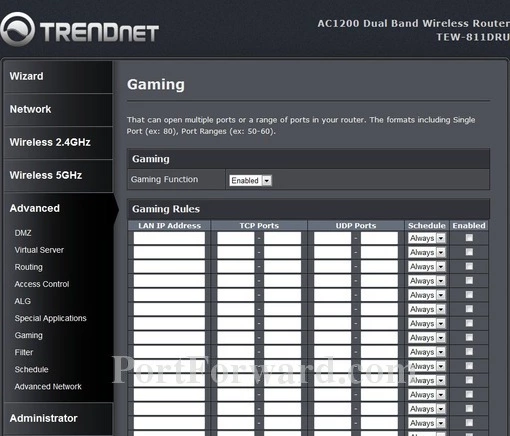 Trendnet TEW-811DRU port forward