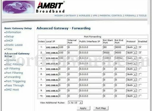 Ubee U10C022-Ambit port forward