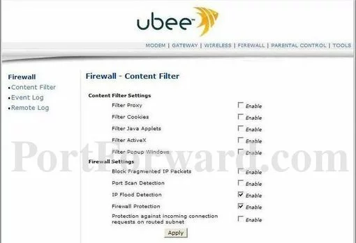 Ubee DDW3610 port forward