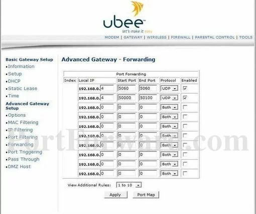 Ubee DDW3611 port forward